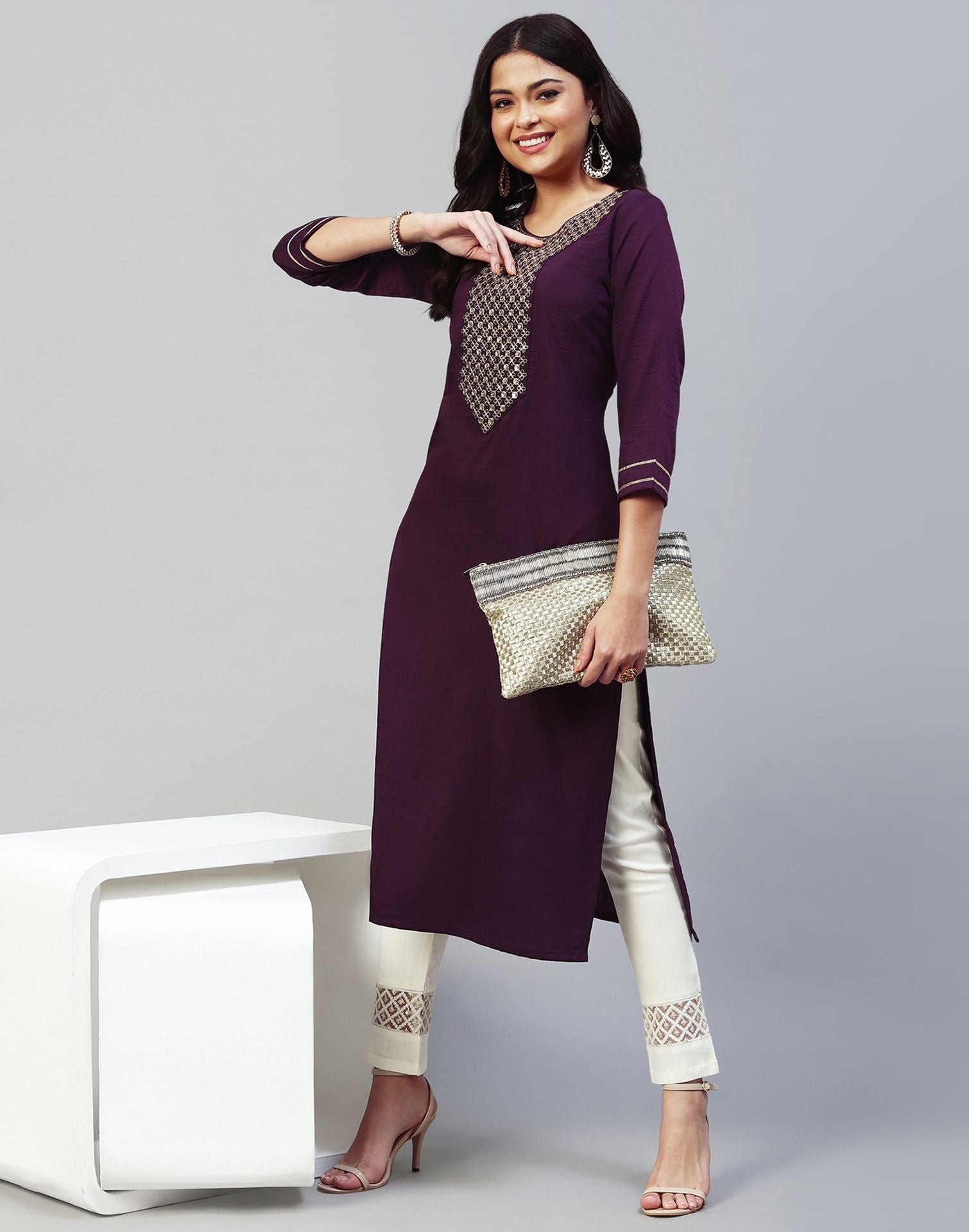 Buy Chanderi Embroidered Maroon Party Wear Kurti Online - New Arrivals